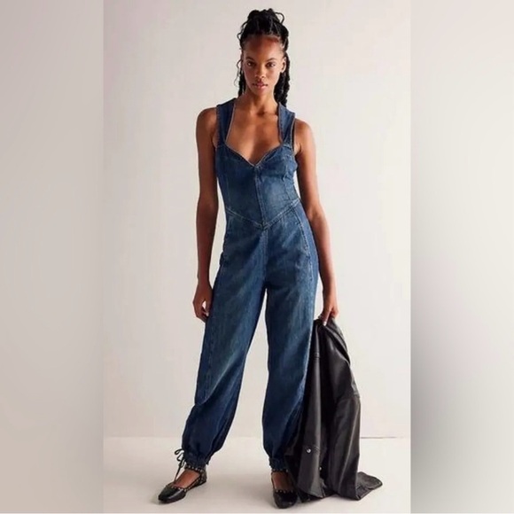 NWT We the Free x Free People Match Point Denim Jumpsuit S Slim Fit - Picture 3 of 14